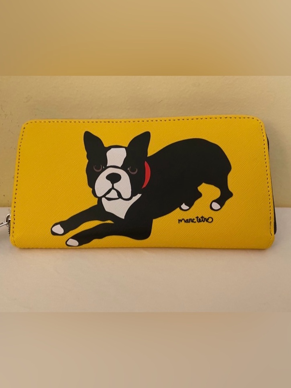 Marc Tetro Yellow Boston Terrier Zip Around Wallet